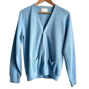 Vintage 50’s-60’s Sears Baby Blue Wool Cardigan Sweater Size Large 21x28